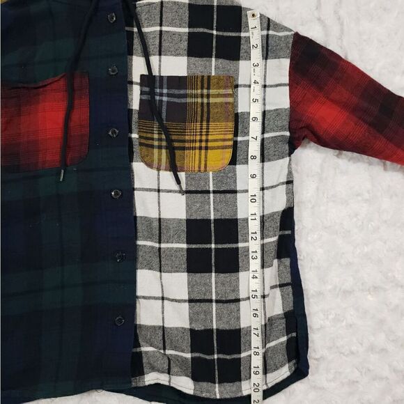 Forever 21 Patchwork Plaid hoodie shirt Womens Medium with pockets cozy cabin - Picture 5 of 8